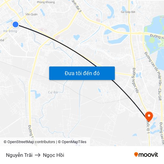 Nguyễn Trãi to Ngọc Hồi map