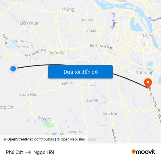 Phú Cát to Ngọc Hồi map