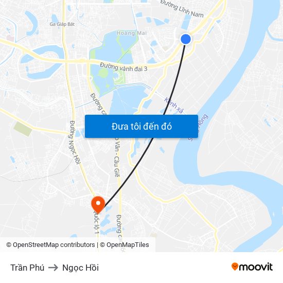 Trần Phú to Ngọc Hồi map