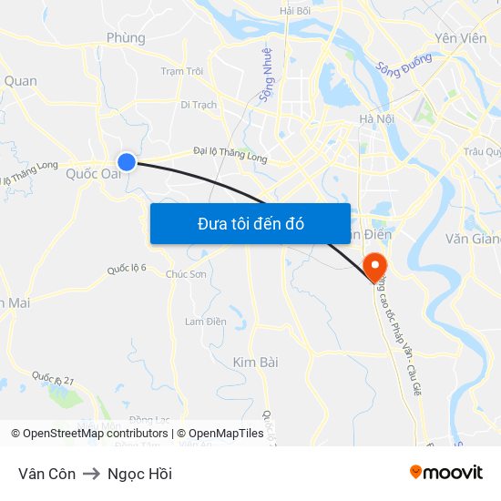 Vân Côn to Ngọc Hồi map