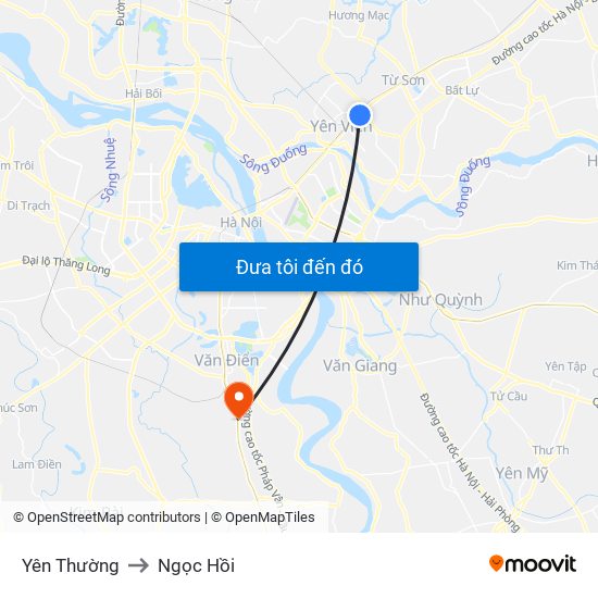 Yên Thường to Ngọc Hồi map