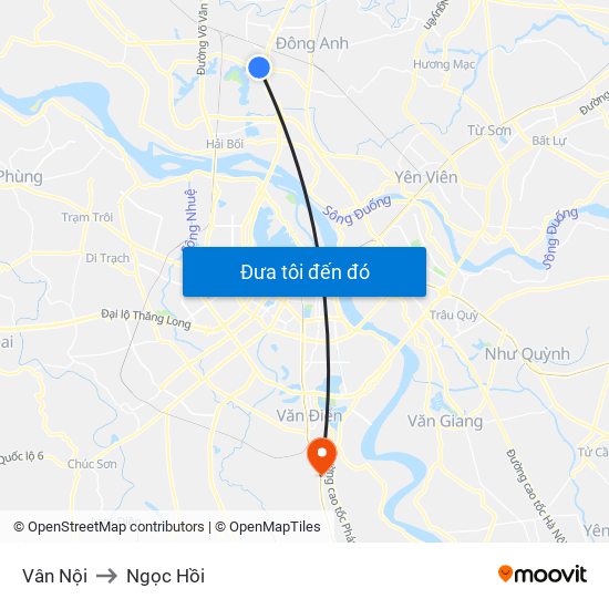 Vân Nội to Ngọc Hồi map