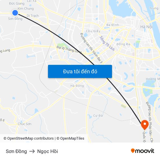 Sơn Đồng to Ngọc Hồi map