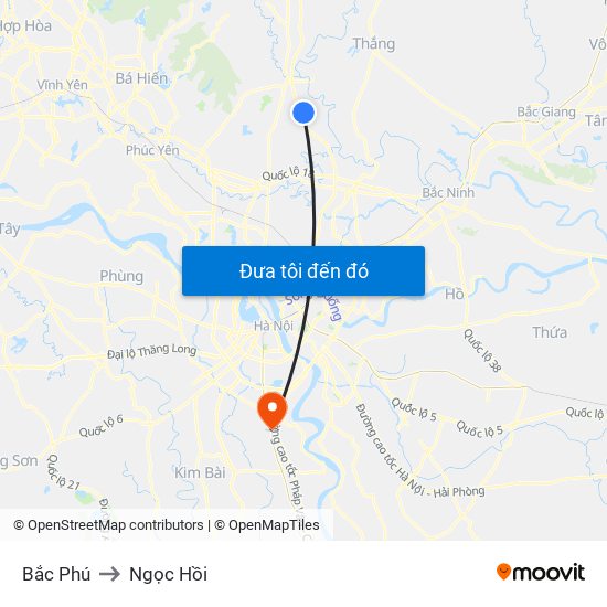 Bắc Phú to Ngọc Hồi map