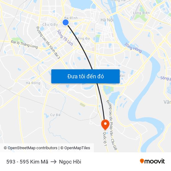 593 - 595 Kim Mã to Ngọc Hồi map