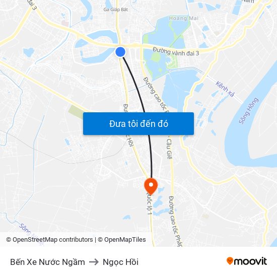 Bến Xe Nước Ngầm to Ngọc Hồi map