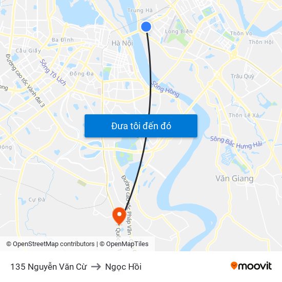 135 Nguyễn Văn Cừ to Ngọc Hồi map