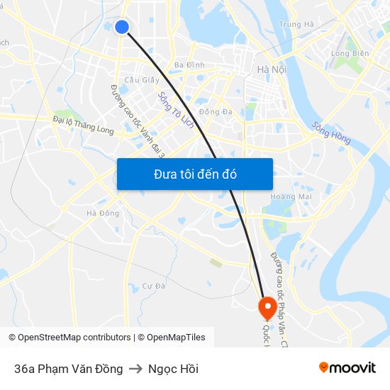 36a Phạm Văn Đồng to Ngọc Hồi map