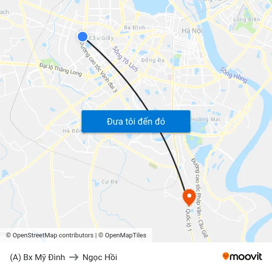 (A) Bx Mỹ Đình to Ngọc Hồi map