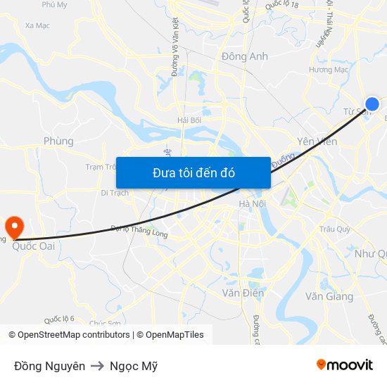 Đồng Nguyên to Ngọc Mỹ map