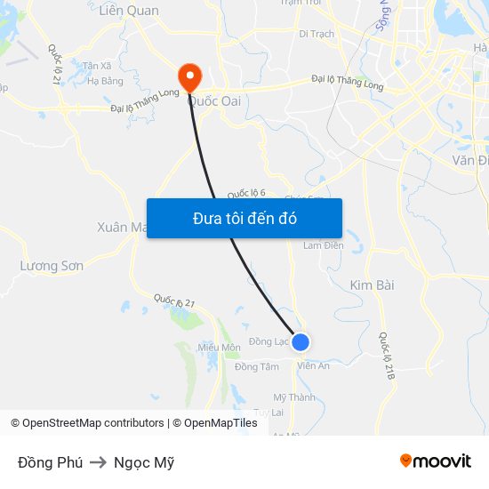 Đồng Phú to Ngọc Mỹ map