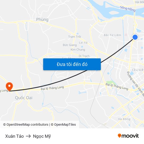 Xuân Tảo to Ngọc Mỹ map