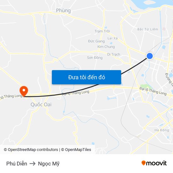 Phú Diễn to Ngọc Mỹ map