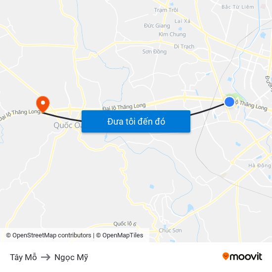 Tây Mỗ to Ngọc Mỹ map