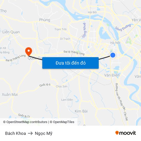 Bách Khoa to Ngọc Mỹ map