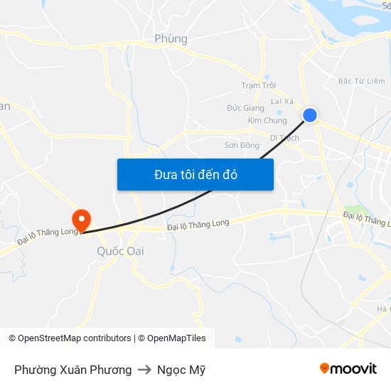 Phường Xuân Phương to Ngọc Mỹ map