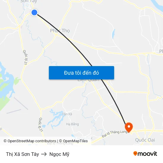 Thị Xã Sơn Tây to Ngọc Mỹ map