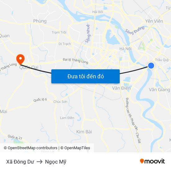 Xã Đông Dư to Ngọc Mỹ map