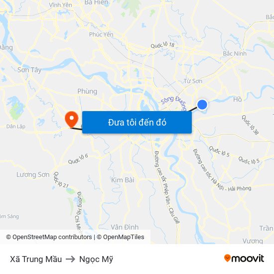 Xã Trung Mầu to Ngọc Mỹ map