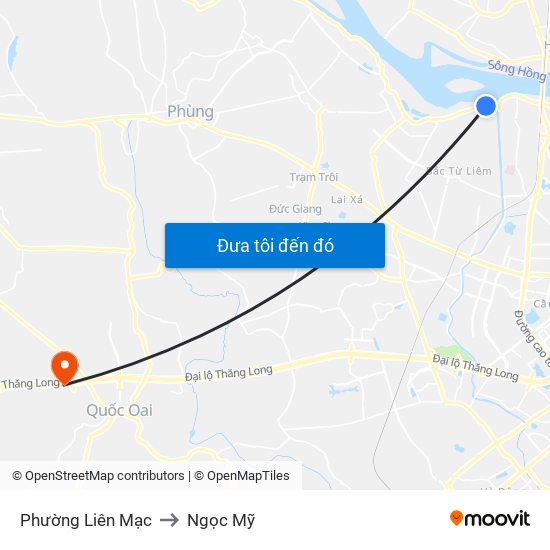 Phường Liên Mạc to Ngọc Mỹ map