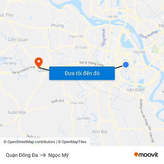 Quận Đống Đa to Ngọc Mỹ map