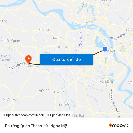 Phường Quán Thánh to Ngọc Mỹ map