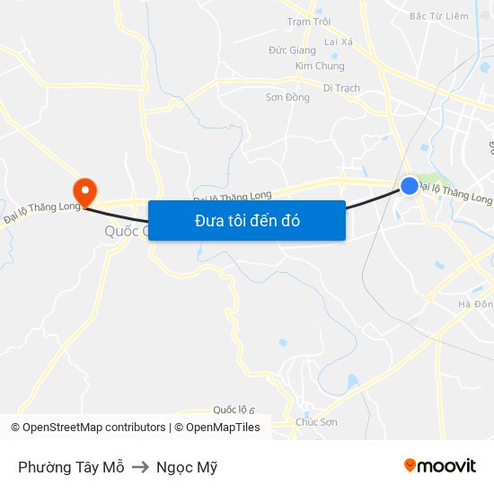 Phường Tây Mỗ to Ngọc Mỹ map