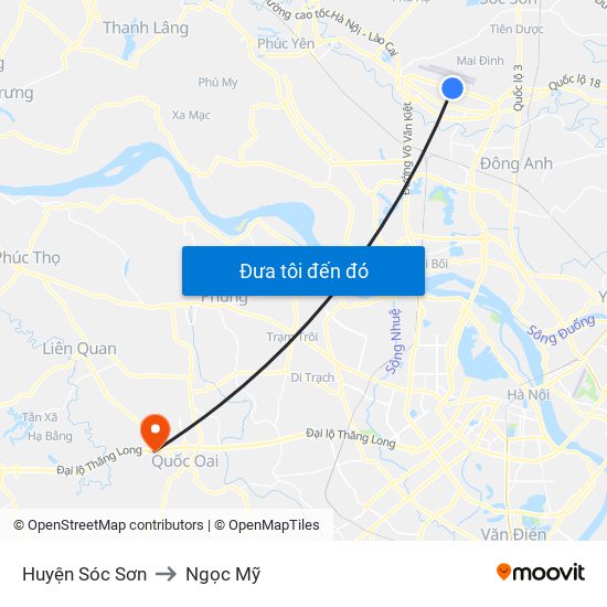 Huyện Sóc Sơn to Ngọc Mỹ map