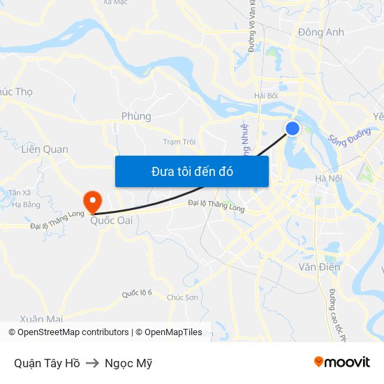 Quận Tây Hồ to Ngọc Mỹ map