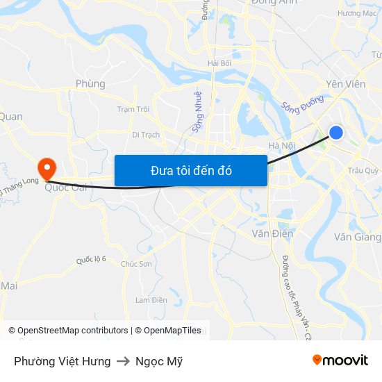 Phường Việt Hưng to Ngọc Mỹ map