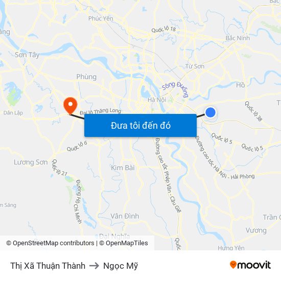 Thị Xã Thuận Thành to Ngọc Mỹ map