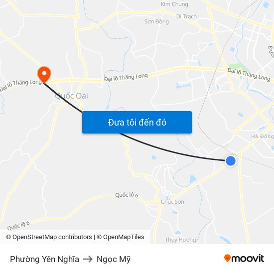 Phường Yên Nghĩa to Ngọc Mỹ map