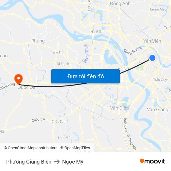 Phường Giang Biên to Ngọc Mỹ map