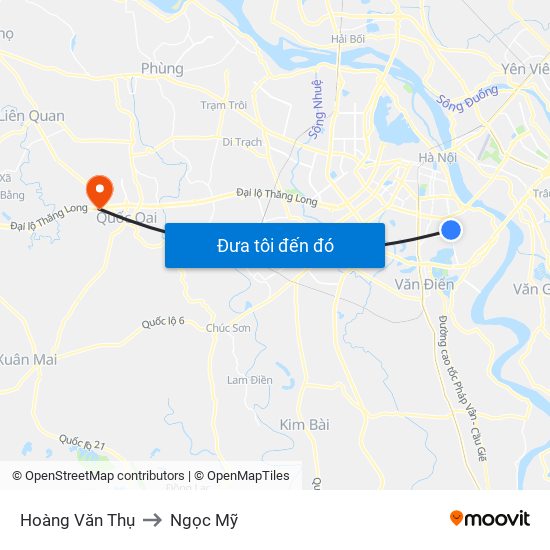 Hoàng Văn Thụ to Ngọc Mỹ map