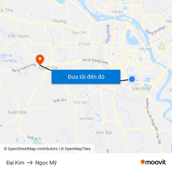 Đại Kim to Ngọc Mỹ map