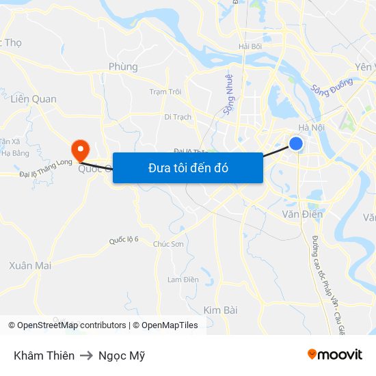 Khâm Thiên to Ngọc Mỹ map