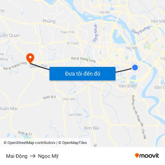 Mai Động to Ngọc Mỹ map