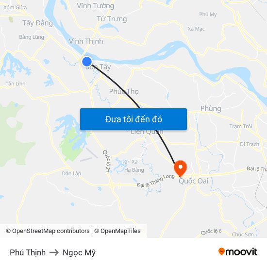 Phú Thịnh to Ngọc Mỹ map