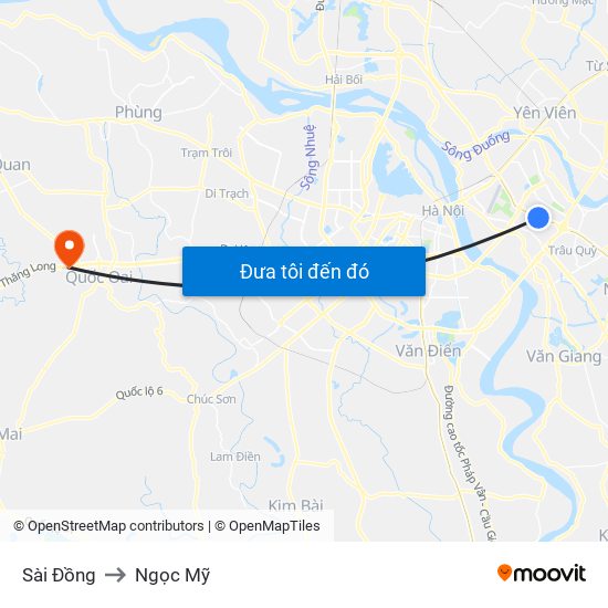 Sài Đồng to Ngọc Mỹ map