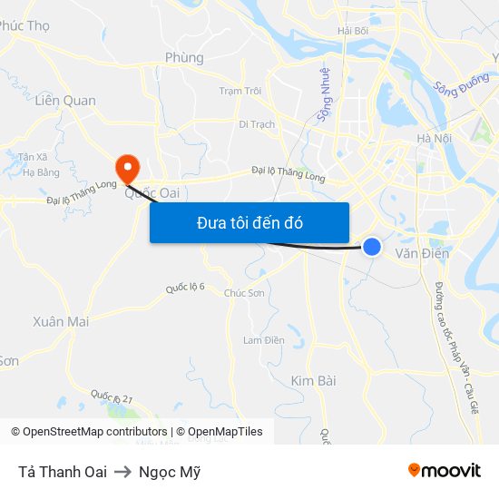 Tả Thanh Oai to Ngọc Mỹ map