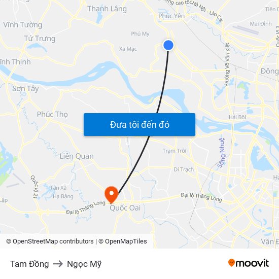 Tam Đồng to Ngọc Mỹ map