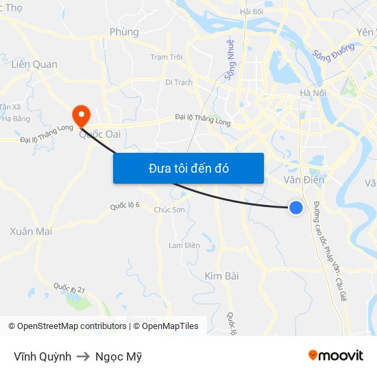 Vĩnh Quỳnh to Ngọc Mỹ map