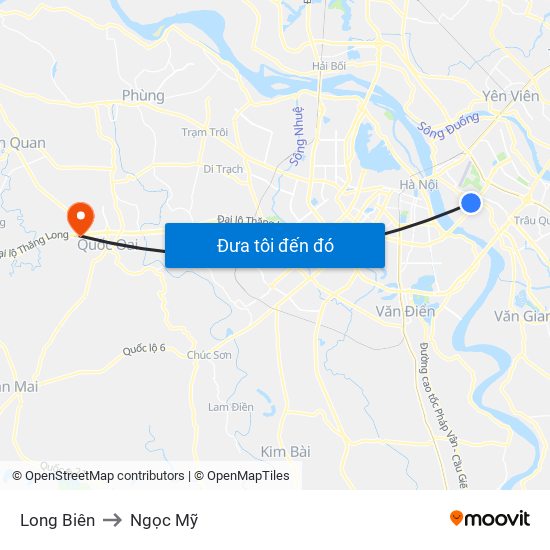 Long Biên to Ngọc Mỹ map