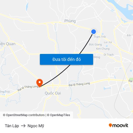 Tân Lập to Ngọc Mỹ map