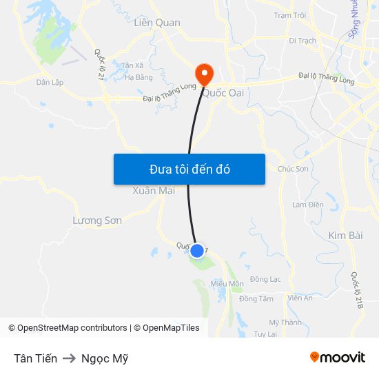 Tân Tiến to Ngọc Mỹ map