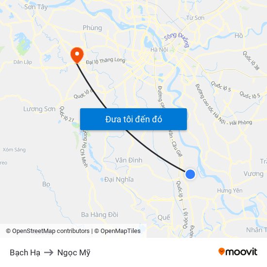 Bạch Hạ to Ngọc Mỹ map