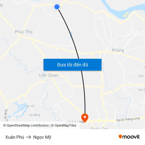 Xuân Phú to Ngọc Mỹ map