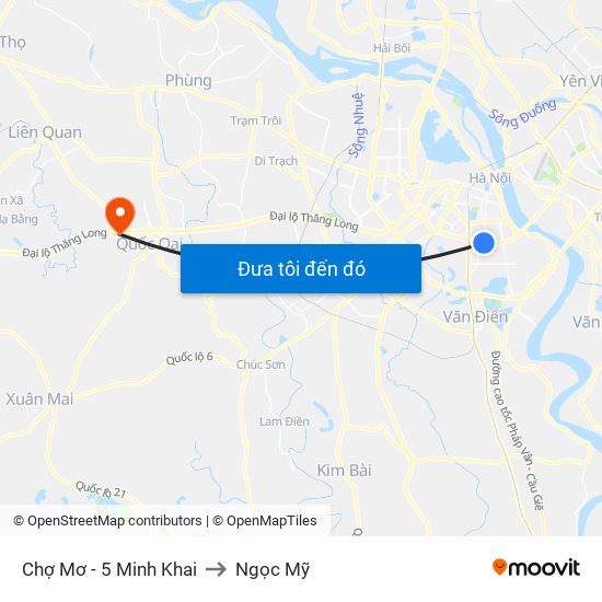 Chợ Mơ - 5 Minh Khai to Ngọc Mỹ map