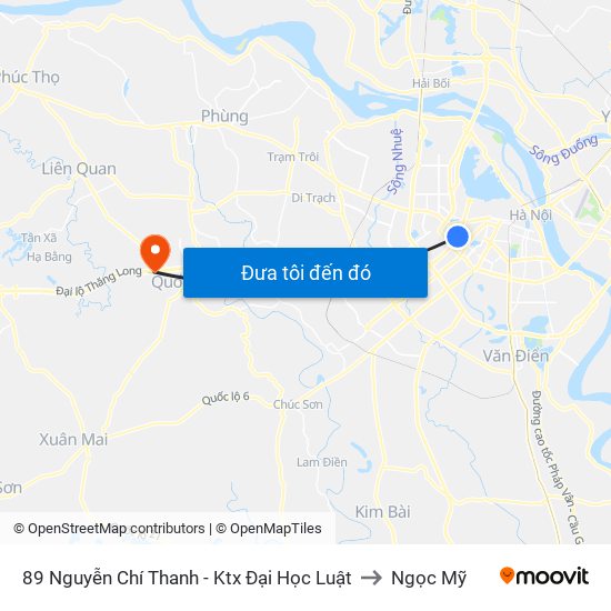 89 Nguyễn Chí Thanh - Ktx Đại Học Luật to Ngọc Mỹ map