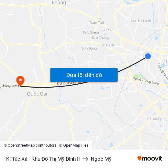 Kí Túc Xá - Khu Đô Thị Mỹ Đình II to Ngọc Mỹ map